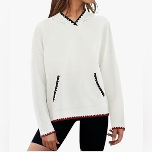 Elegant White Hoodie with Black and Red Accents